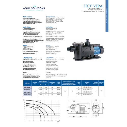 Bomba de piscina GUT VERA SFCP-751 M – 1 CV – 230V – Qmax 18 m3h