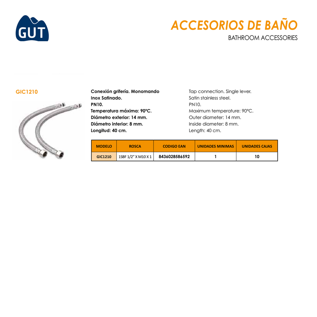 CONEXIÓN PARA GRIFERÍA MONOMANDO GUT GIC1210