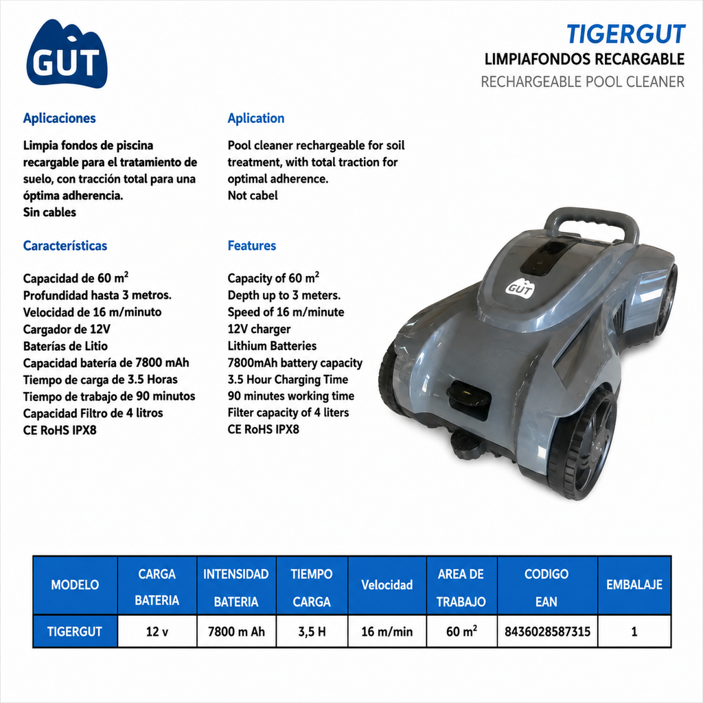 LIMPIA FONDOS AUTOMATICO RECARGABLE TIGERGUT