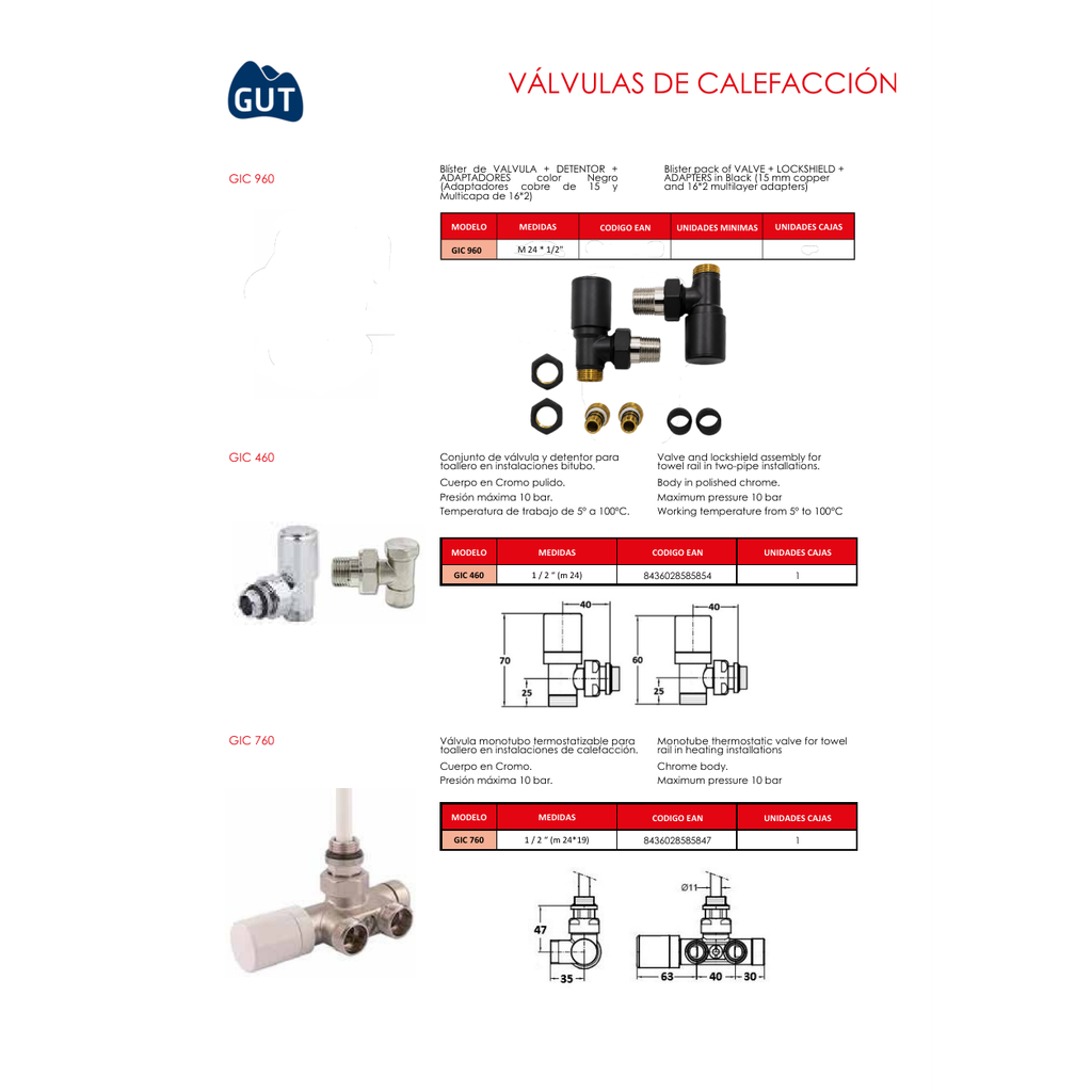 CONJUNTO VÁLVULA/DETENTOR CROMADO/NEGRO TOALLEROS GUT SERIE GIC
