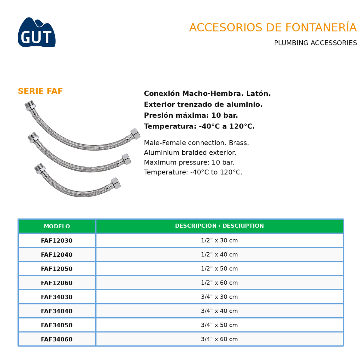 LATIGUILLO FLEXIBLE TRENZA ALUMINIO M-H GUT SERIE FAF