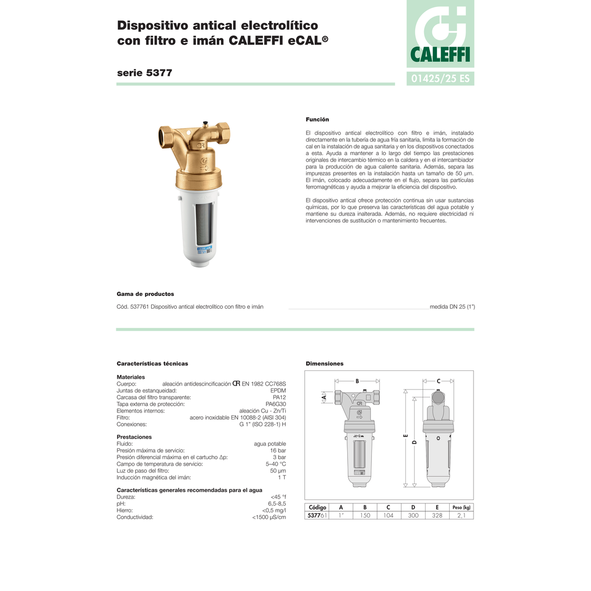 FILTRO VIVIENDA CON SISTEMA ANTI-CAL CON FILTRO E IMÁN CALEFFI MOD. 537761