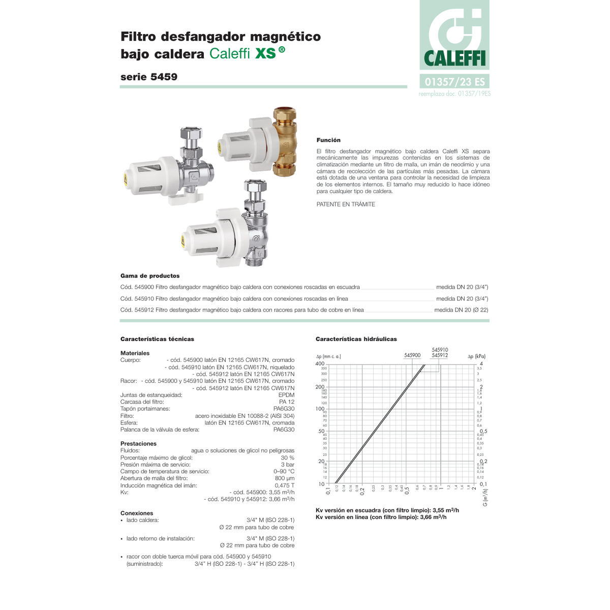 FILTRO DESFANGADOR MAGNÉTICO BAJO CALDERA CALEFFI ESCUADRA O LÍNEA SERIE 5459