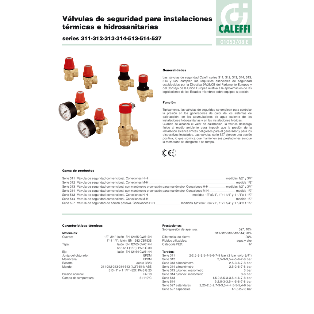 VÁLVULA SEGURIDAD CALEFACIÓN CALEFFI SERIE 311