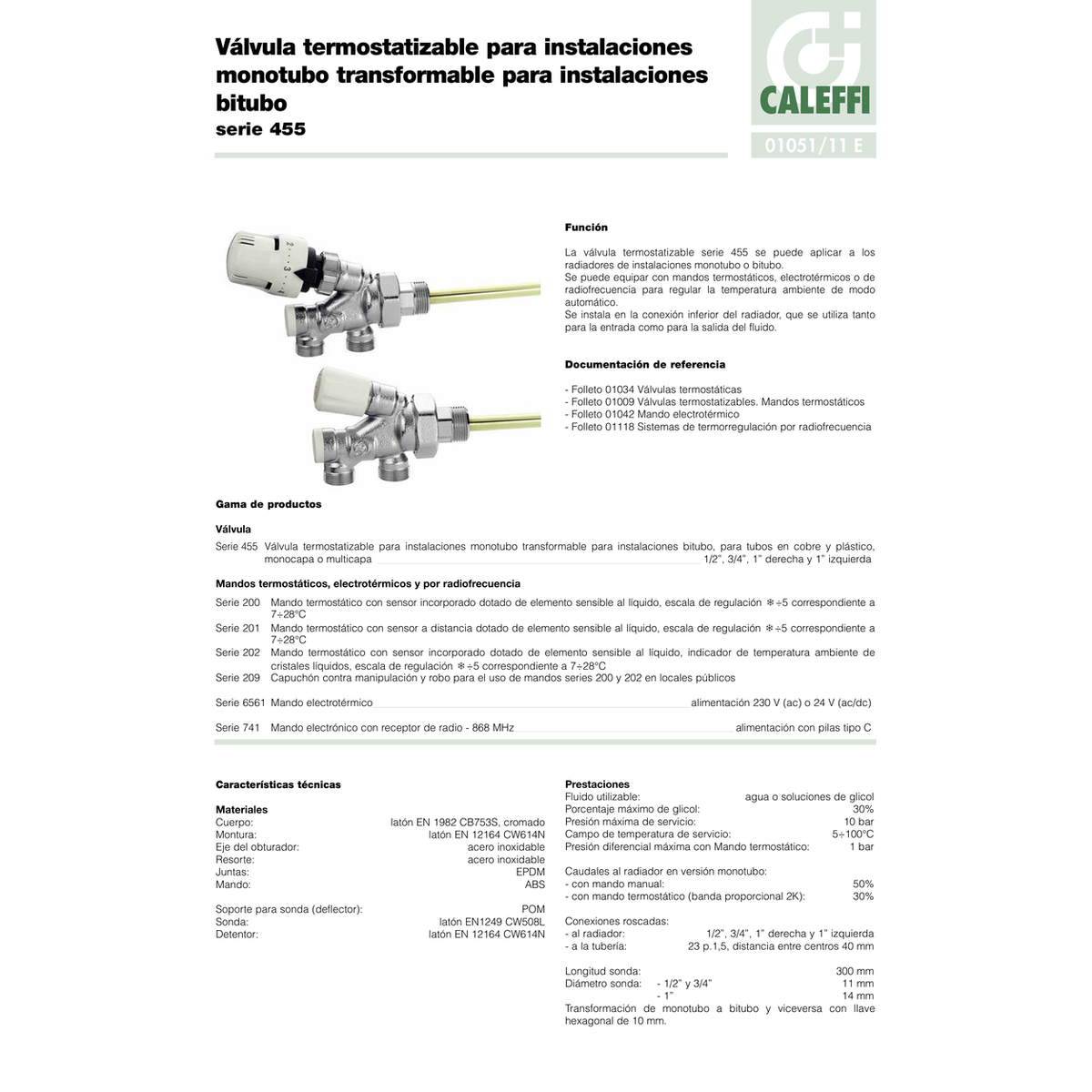 VÁLVULA MONOTUBO CALEFFI SERIES 450/55/56 MANUAL Y TERMOSTATIZABLE ENTRE 35/40MM