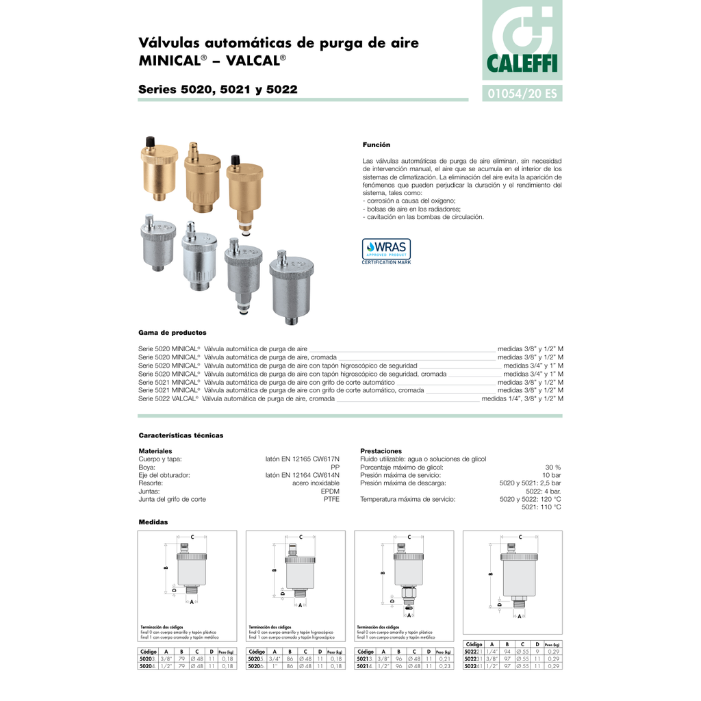 PURGADOR AUTOMÁTICO MINICAL CALEFFI LATÓN/CROMADO SERIE 5020