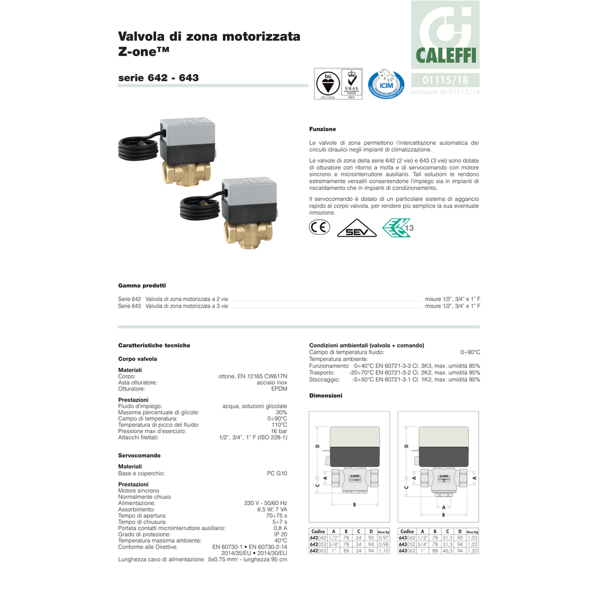 VÁLVULA MOTORIZADA DE CLAPETA CALEFFI 2 Y 3 VÍAS CABEZAL DESMONTABLE SERIES 642/3