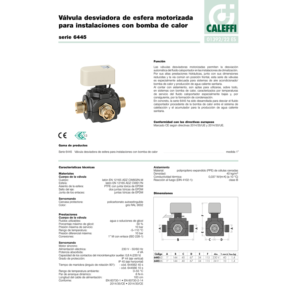 VÁLVULA MOTORIZADA 3 VÍAS PARA AEROTERMIA CALEFFI 1" SERIE 6445