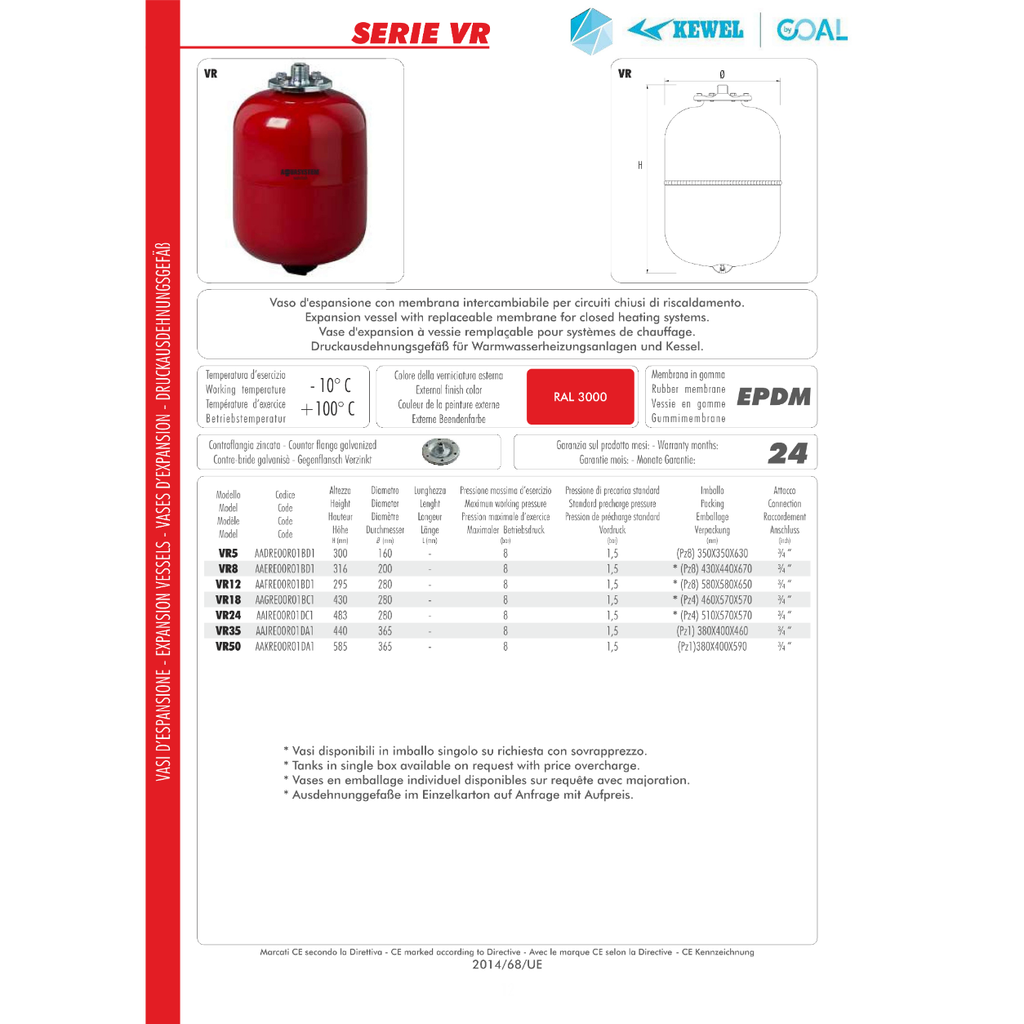 VASO DE EXPANSIÓN CALEFACCION MEMBRANA EXTRAÍBLE KEWEL SERIE KVR