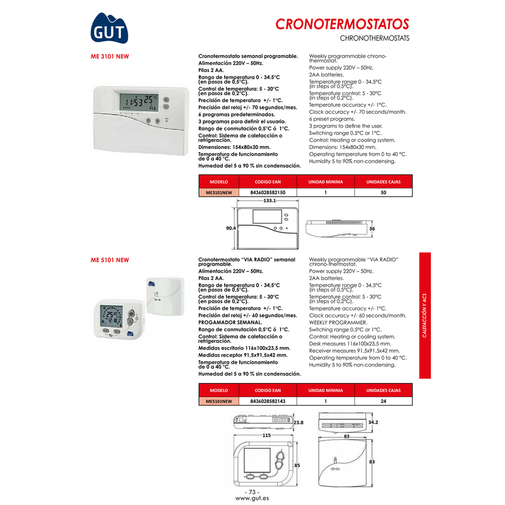 CRONOTERMOSTATOS PROGRAMABLES SEMANALES Y VÍA RADIO GUT SERIE ME