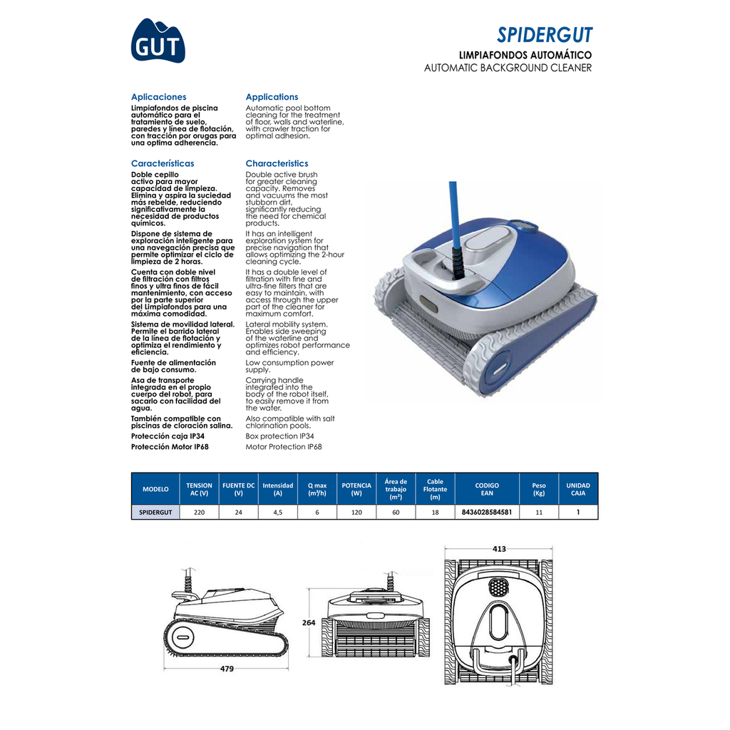 LIMPIA FONDOS AUTOMÁTICO DOBLE CEPILLO NAVEGACIÓN INTELIGENTE SPIDERGUT