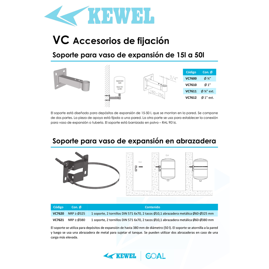 SOPORTE VASO EXPANSIÓN KEWEL CON Y SIN ACCESORIOS SERIE VC