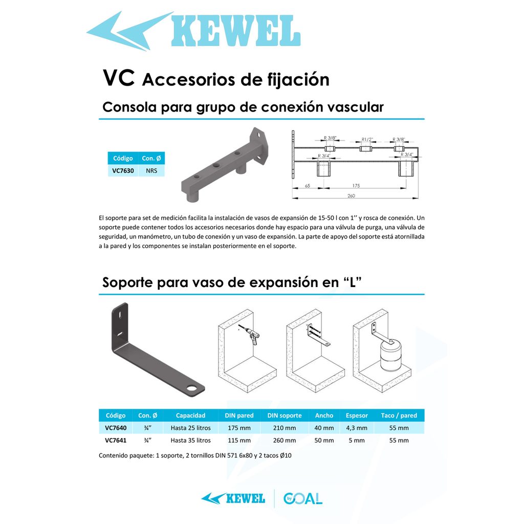 SOPORTE VASO EXPANSIÓN KEWEL CON Y SIN ACCESORIOS SERIE VC