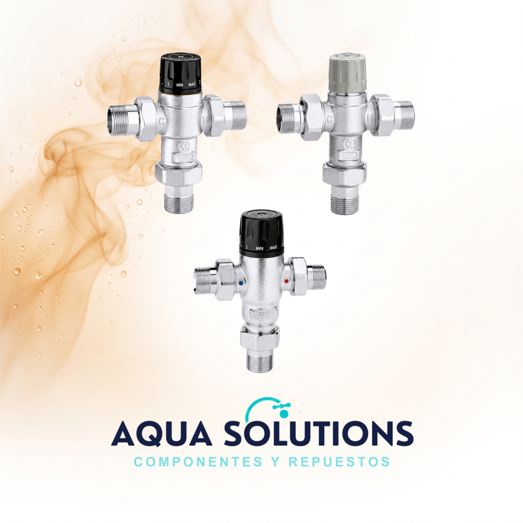 MEZCLADOR TERMOSTÁTICO CALEFFI EN "T" CON RACORES SERIE 521