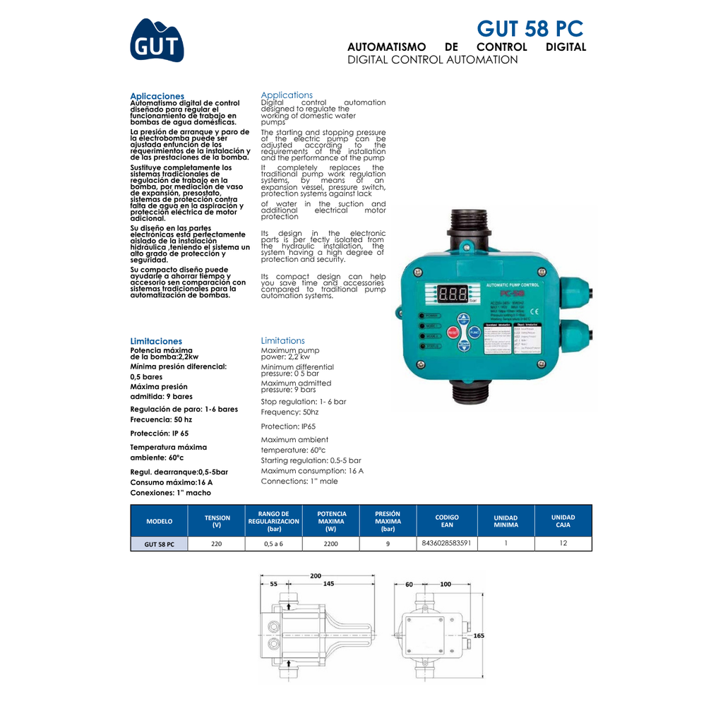 AUTOMATISMO REGULADOR DE PRESION DIGITAL MOD. GUT 58 PC