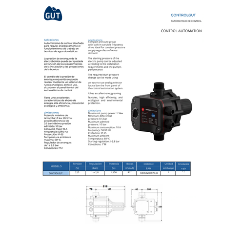 AUTOMATISMO REGULADOR DE PRESION MOD. CONTROLGUT