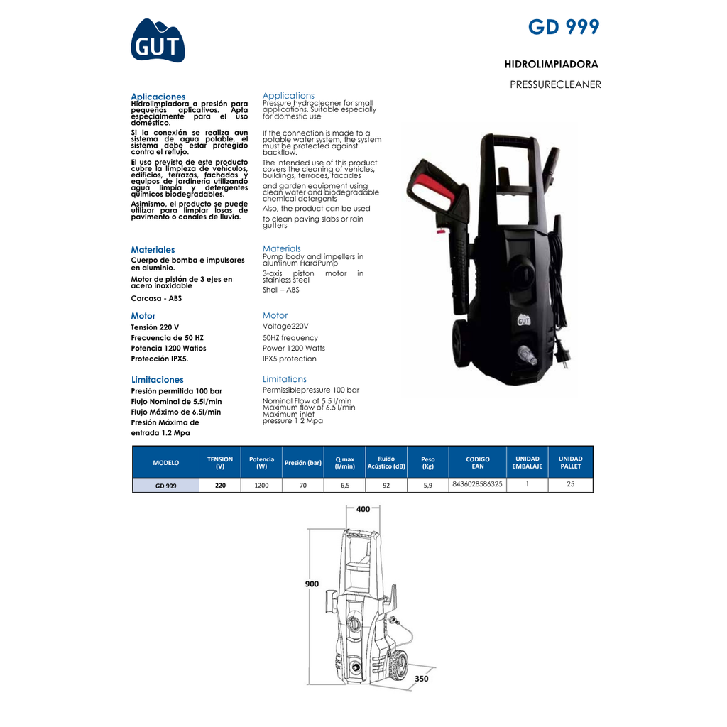 HIDROLIMIPIADORA A PRESION GUT MOD. GD 999