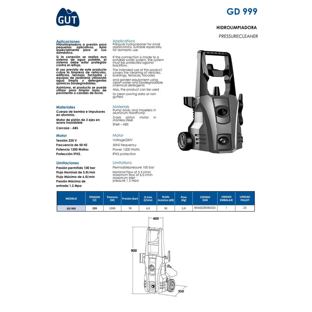 HIDROLIMIPIADORA A PRESION GUT MOD. GD 999