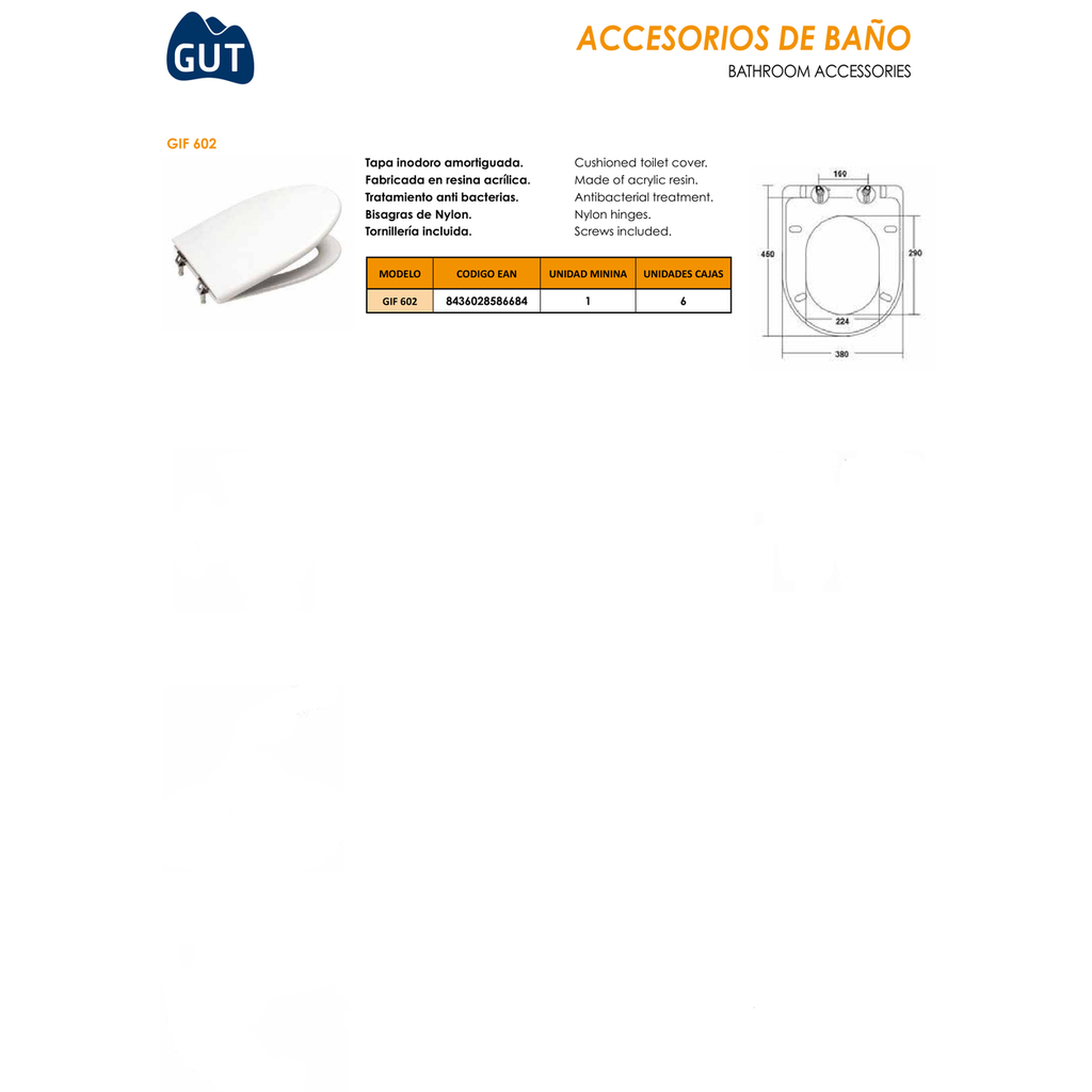 TAPA DE INODORO AMORTIGUADA GUT GIF602