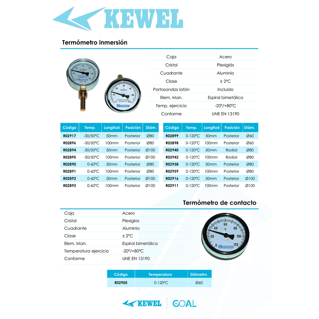 Ficha técnica termómetro de contacto KEWEL R02905