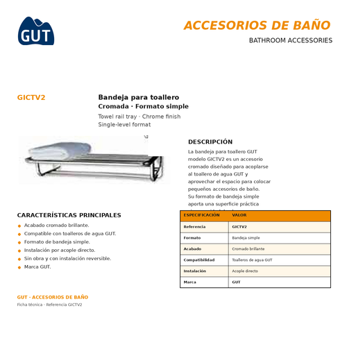 BANDEJA PARA TOALLERO CROMADA GUT GICTV2