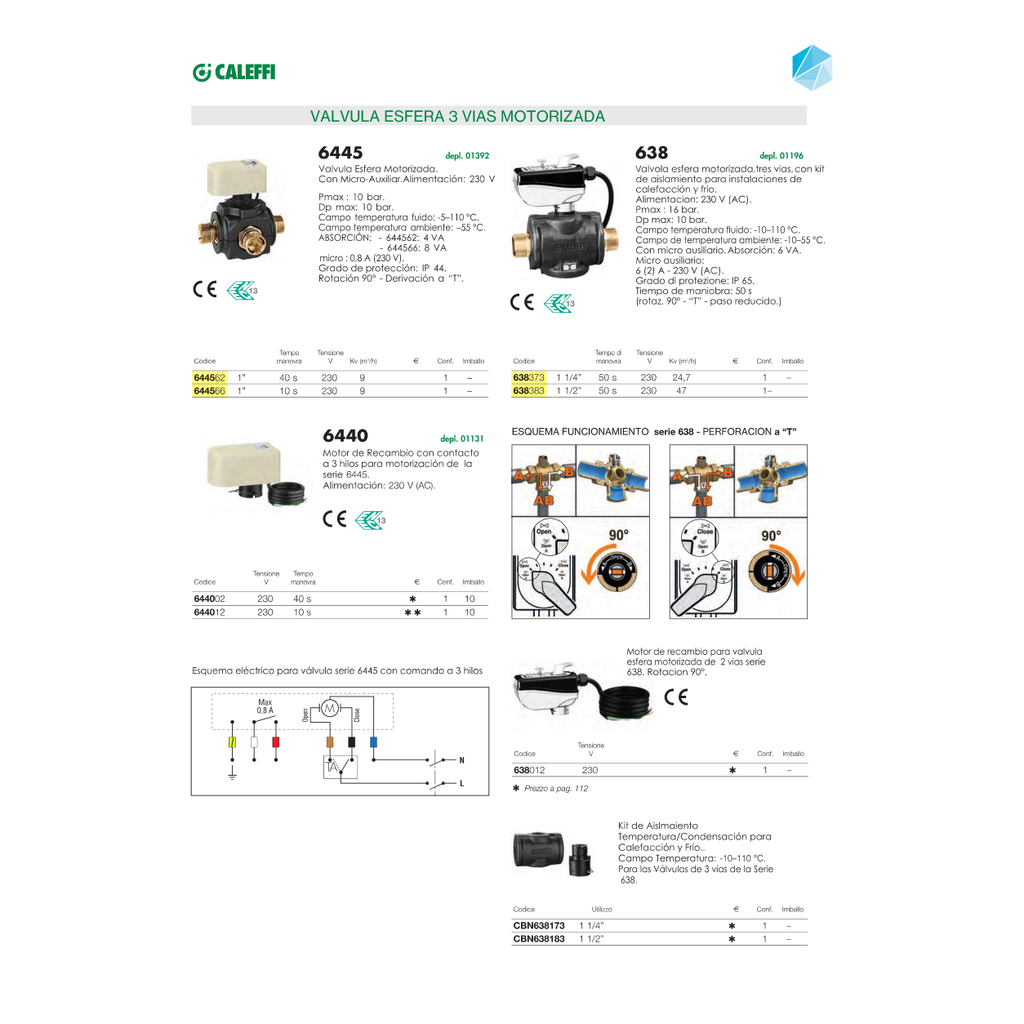 VÁLVULA MOTORIZADA 3 VÍAS PARA AEROTERMIA CALEFFI 1" 1/4"/1" 1/2" SERIE 638